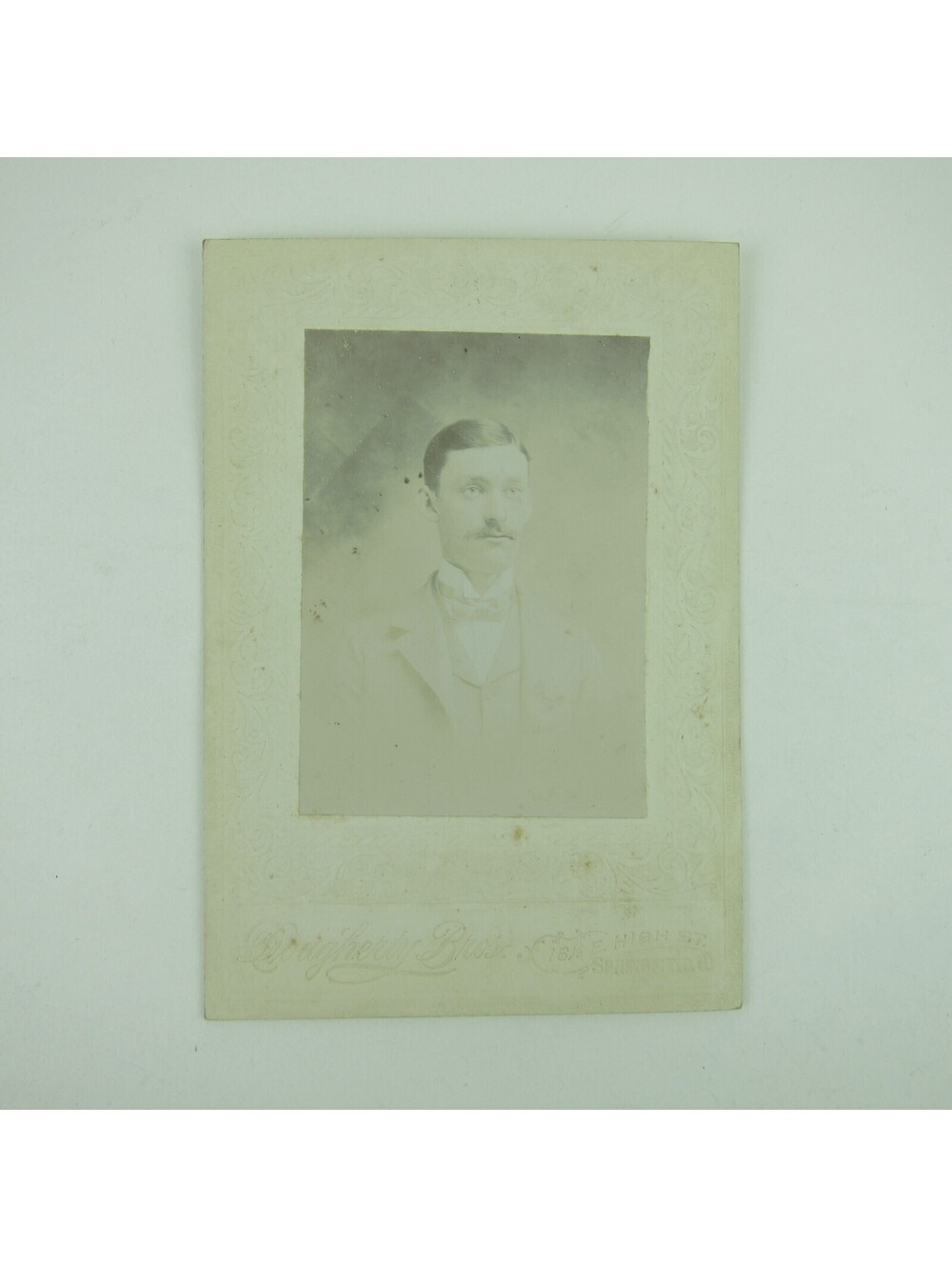 Cabinet Card Photograph Man Suit Bow Tie Dougherty Bros Springfield Ohio Antique
